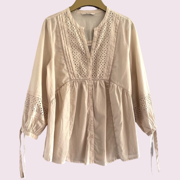 TU Tops - TU Size 12 Bohemian Broderie Anglasie Beige Cotton Blouse